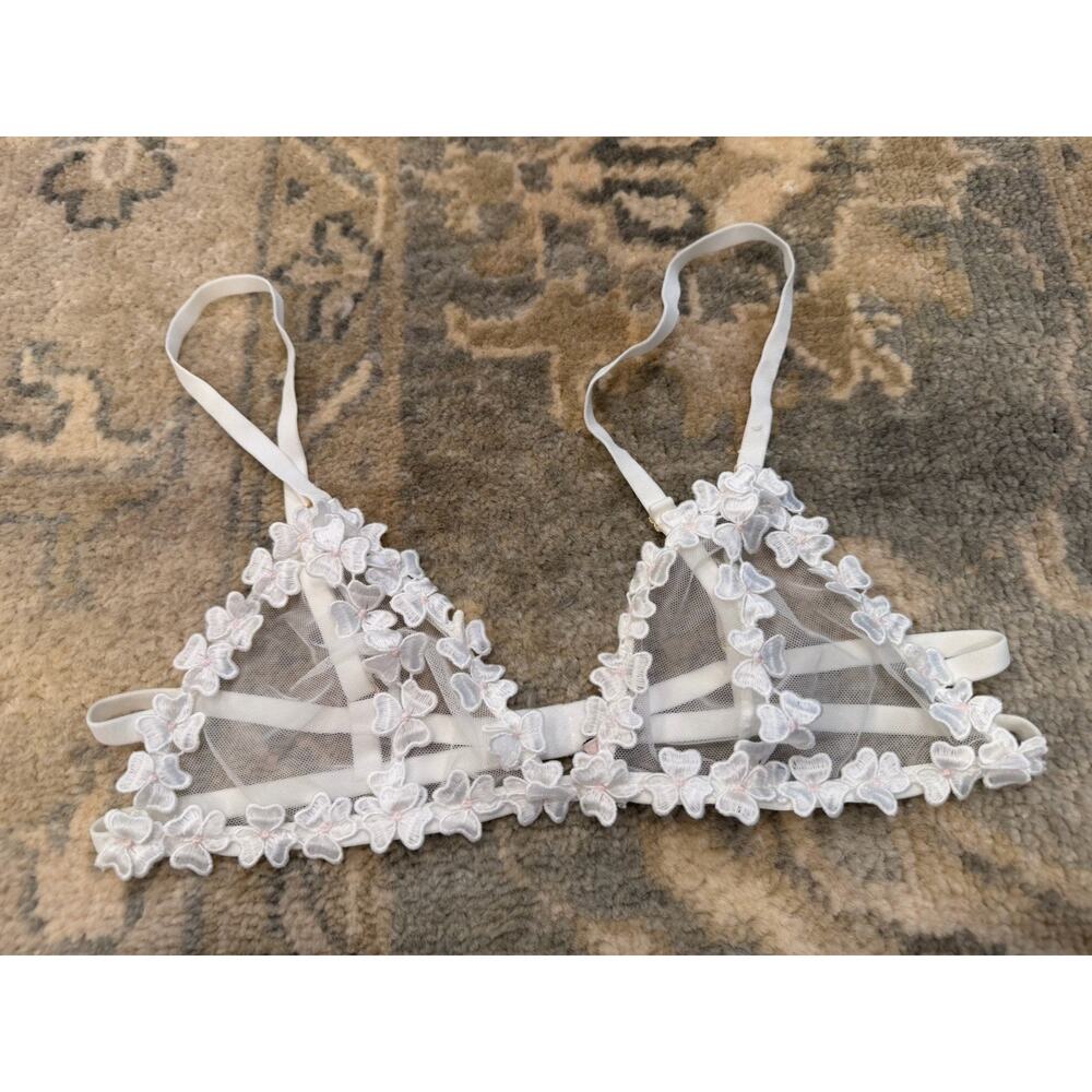 Etam White Sheer White Floral Bralette Sz S NEW